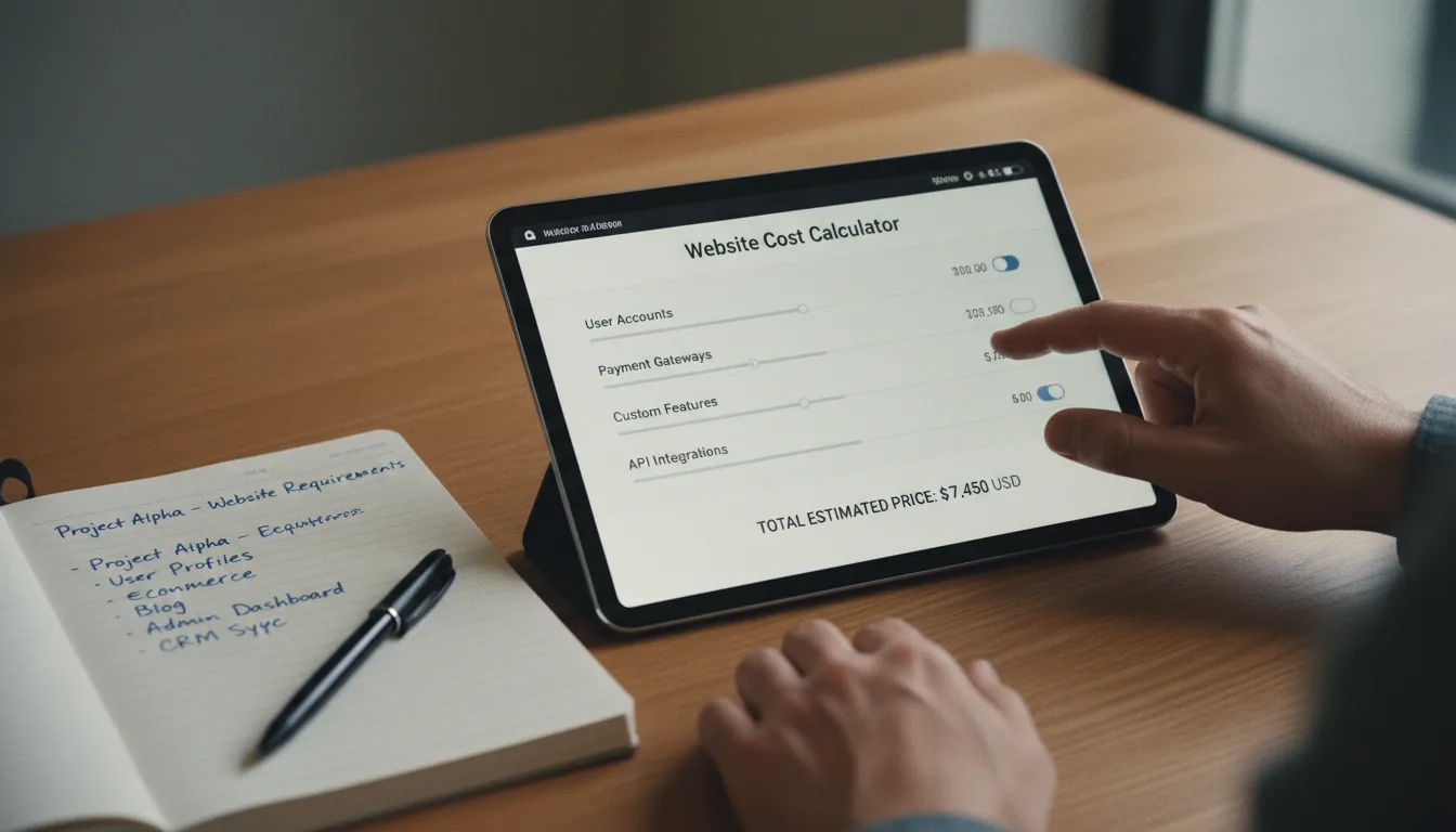 Interaktiver Website-Kosten-Rechner auf grossem Monitor