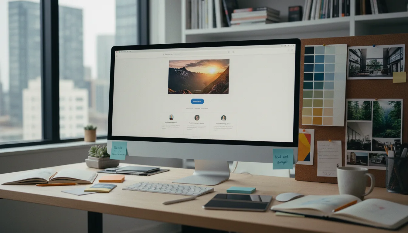 Monitor zeigt eine professionelle Landingpage mit Call-to-Action Button