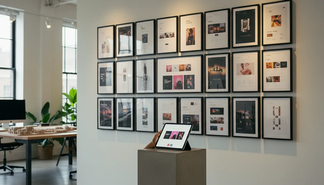 Portfolio-Galerie mit Webdesign-Referenzen auf grossem Monitor