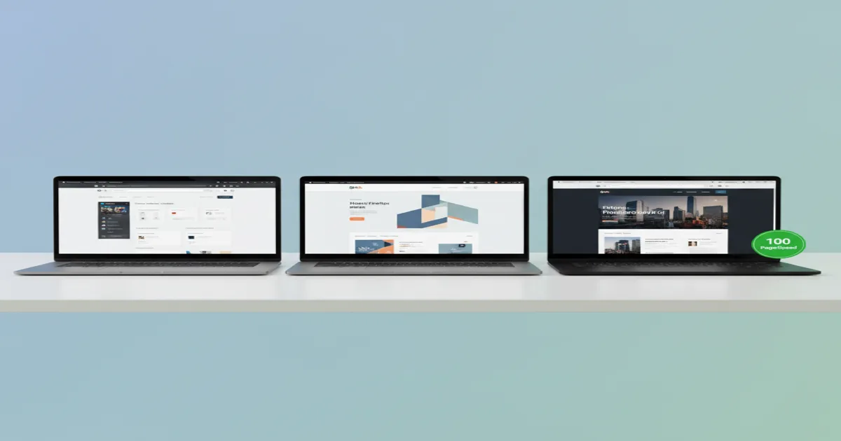 Drei Laptops im Vergleich: Baukasten, Freelancer und professionelle KI-Website