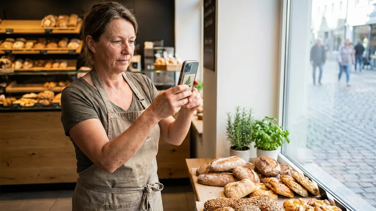 Ladeninhaberin fotografiert ihr Geschäft für das Google-Unternehmensprofil