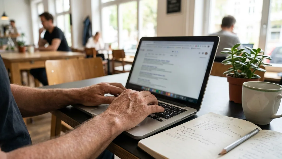 Laptop mit Suchergebnisseite und Notizen zu Rankings