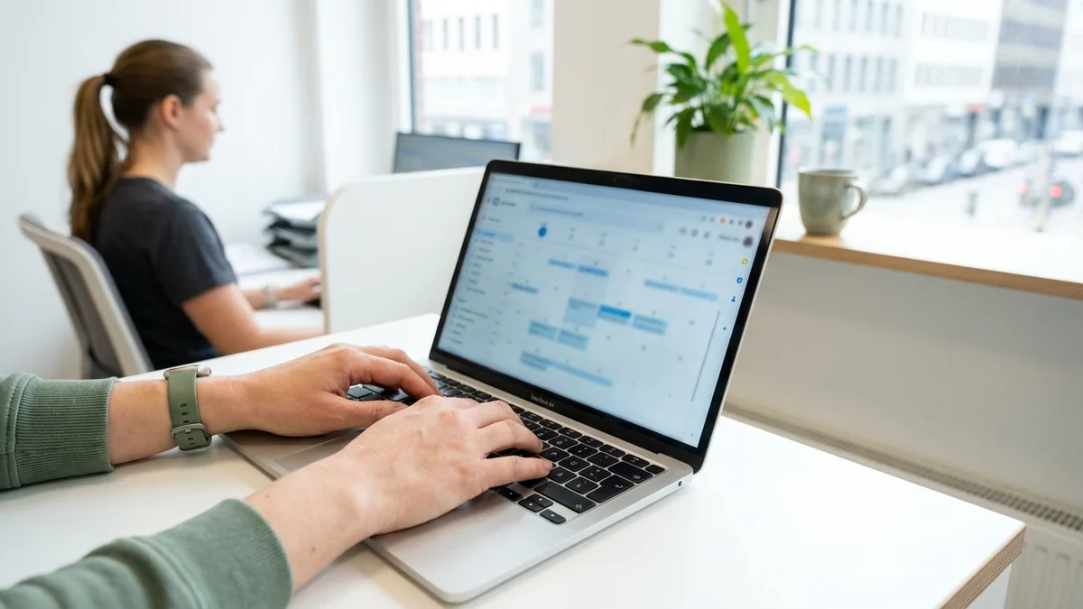 Praxismitarbeiterin pflegt den Online-Terminkalender auf der Praxis-Website
